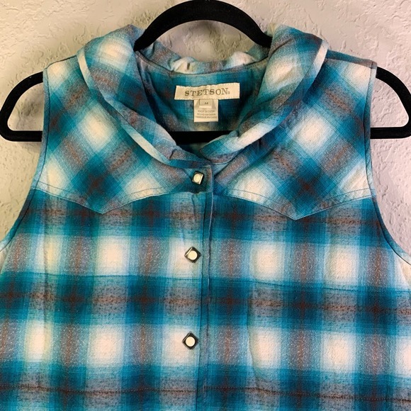 STETSON Western Cowboy‎ Cowgirl Plaid Pearl Snap Puffer Vest Jacket - Picture 3 of 14